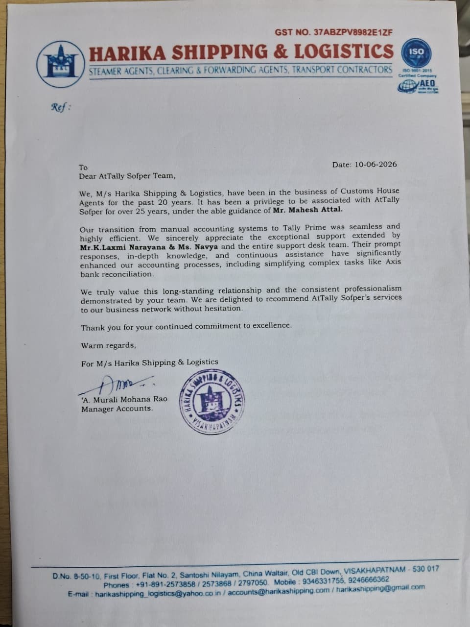 review from Harika Shipping & Logistics