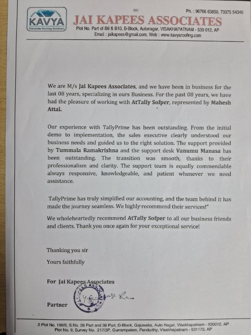 review given by Jai Kapees Associates