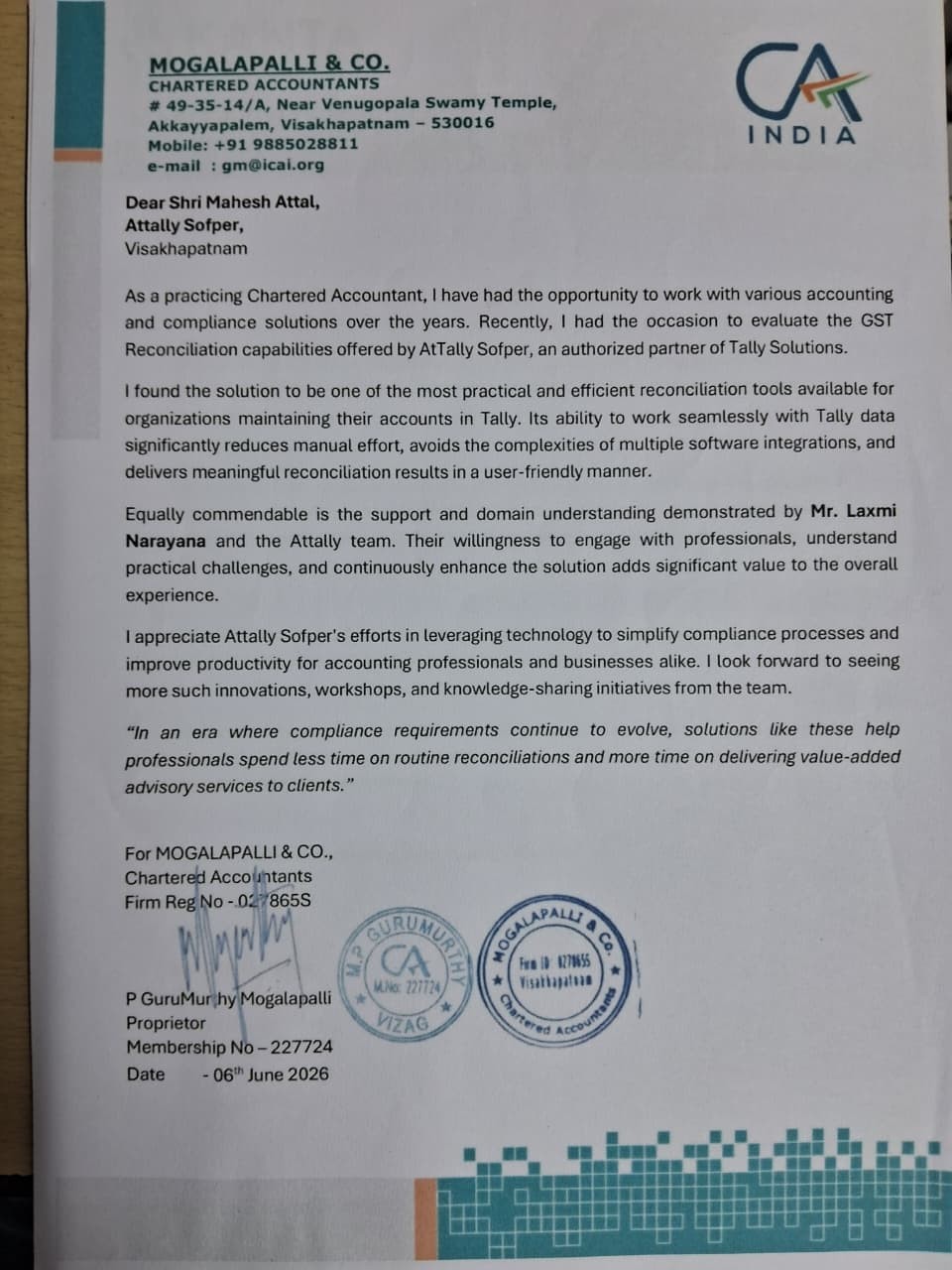 official review from Mogalapalli & Company