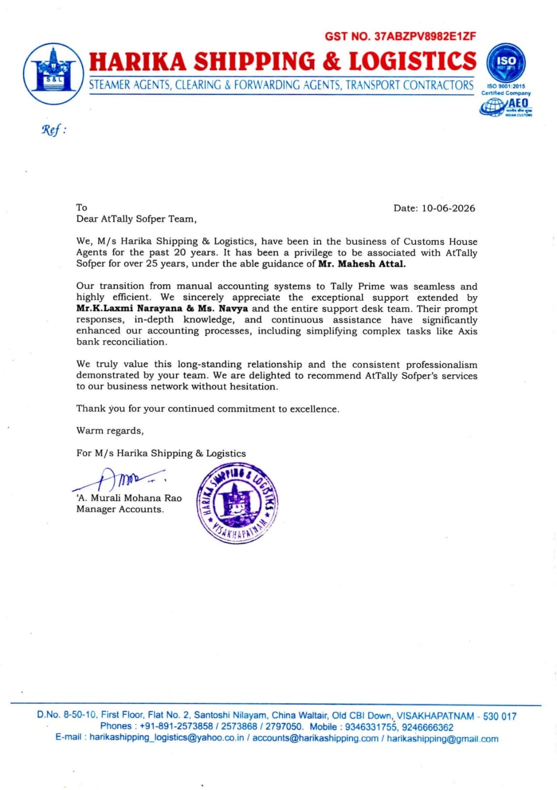 review from Harika Shipping & Logistics