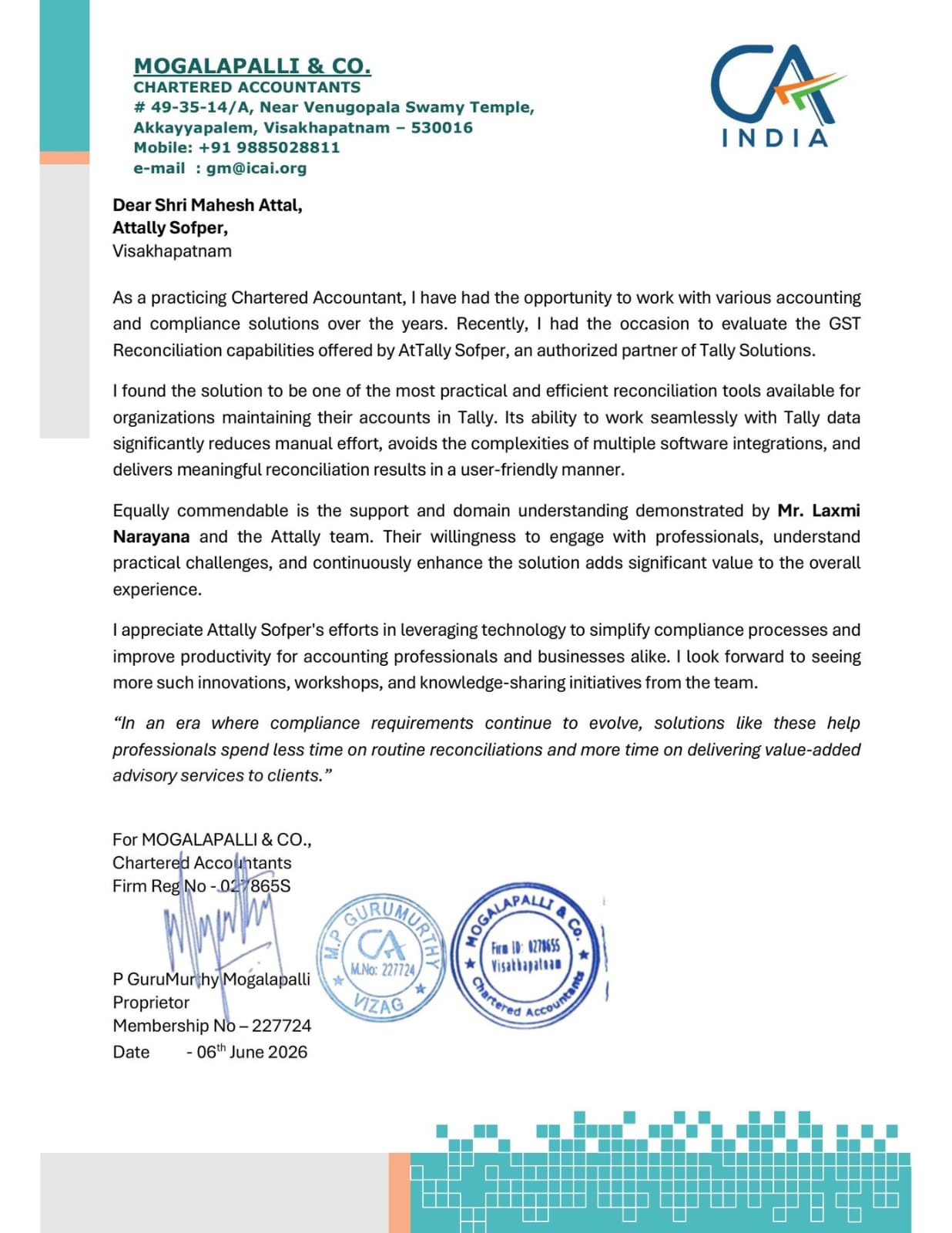 official review from Mogalapalli & Company