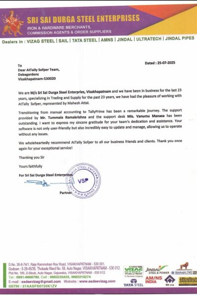 review from Sri Sai Durga Stell Enterprises